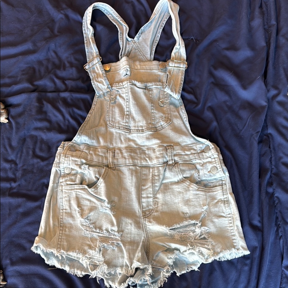 Denim Distressed Overalls
